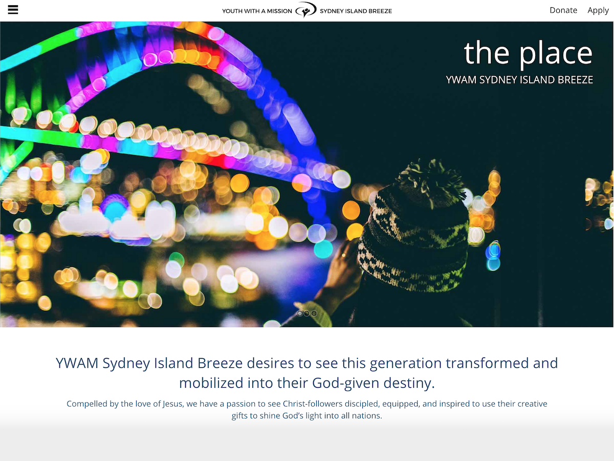 YWAM Sydney Island Breeze website screenshot